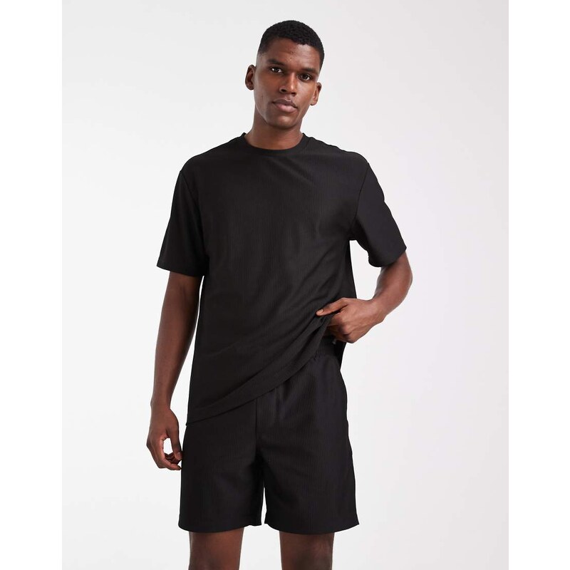 ONLY & SONS plisse shorts co-ord in black