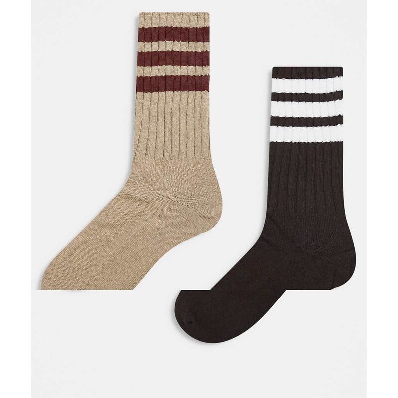 adidas Originals 2 pack ribbed crew socks in brown 108143453