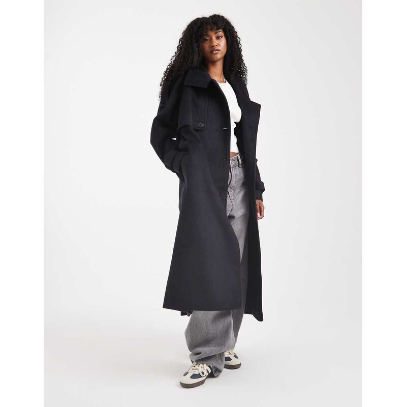ASOS DESIGN brushed longline funnel neck trench coat in navy 108143466