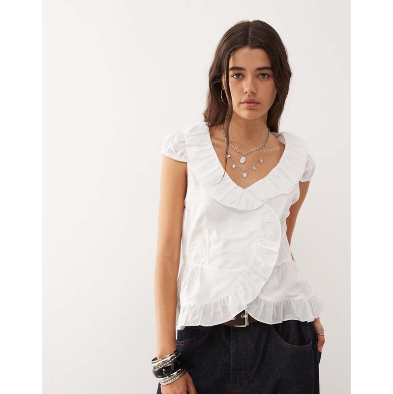 COLLUSION frill front blouse in white
