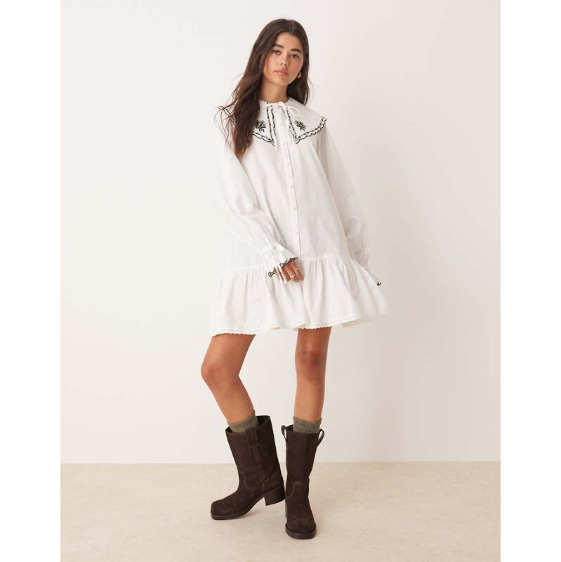 Miss Selfridge embroidered collar mini dress in white