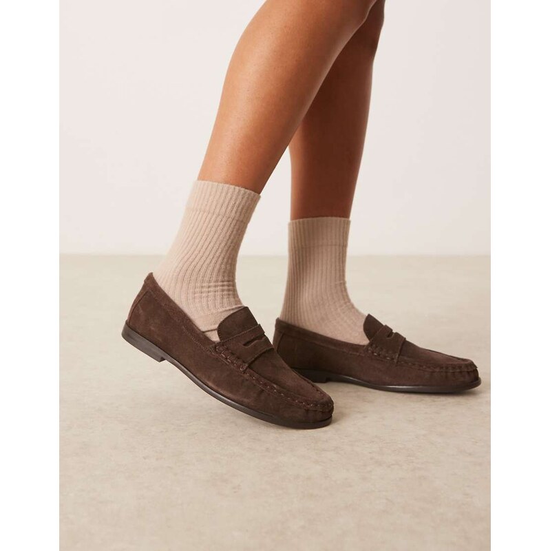ASOS DESIGN Mayfair premium ruched loafers in brown suede