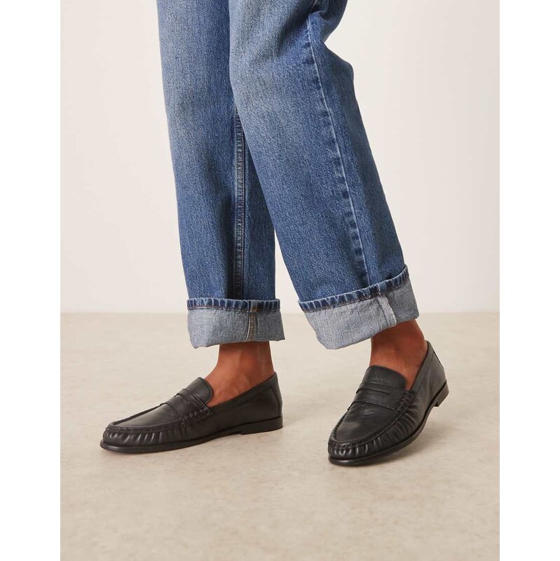 ASOS DESIGN Mayfair premium ruched loafers in black leather