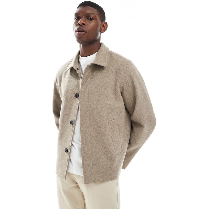 Jack & Jones boxy wool blend jacket in beige-Neutral