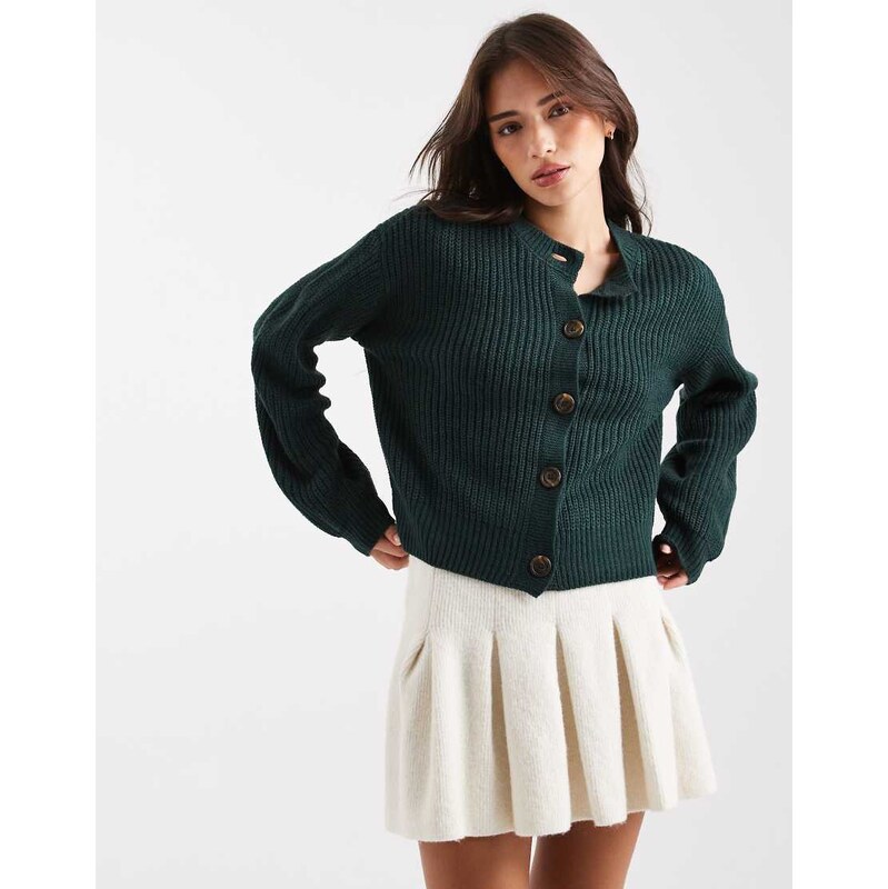 Vero Moda chunky rib round neck cardigan in pine green