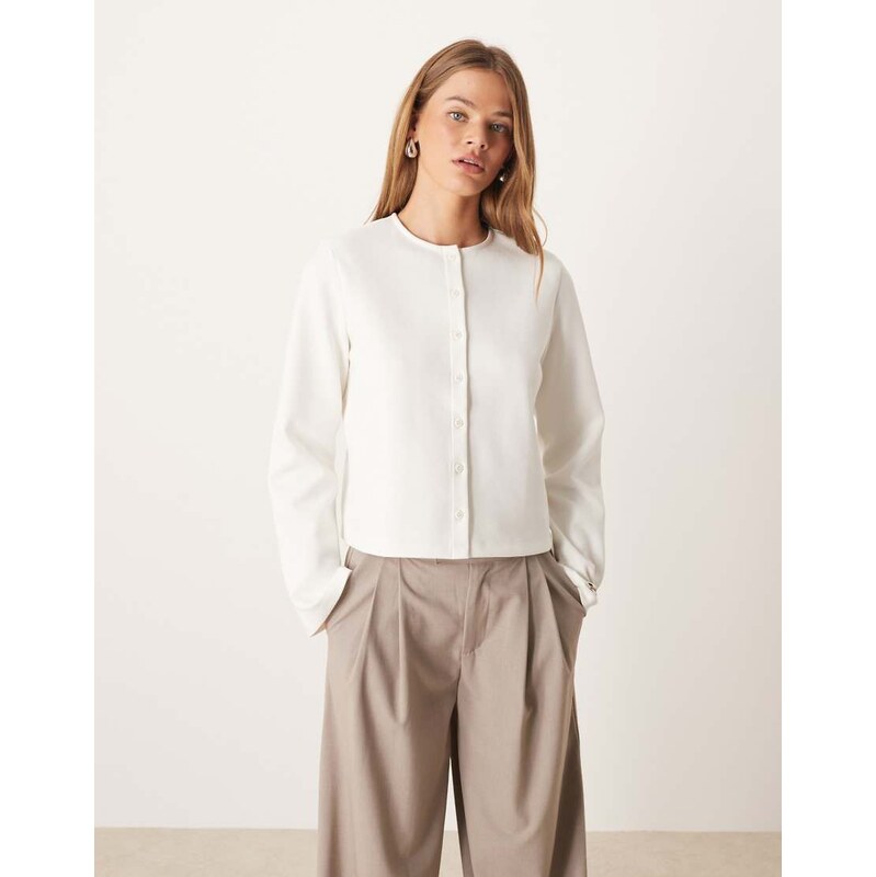 ASOS DESIGN interlock button through boxy top with shoulder pads