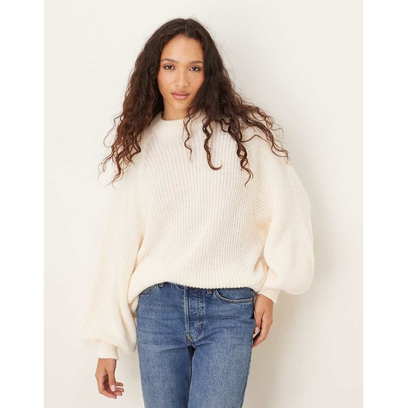 ASOS DESIGN knitted oversized jumper with balloon sleeve in mocha 108143629