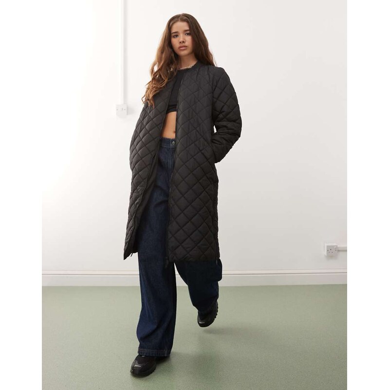 Noisy May longline quilted jacket in black