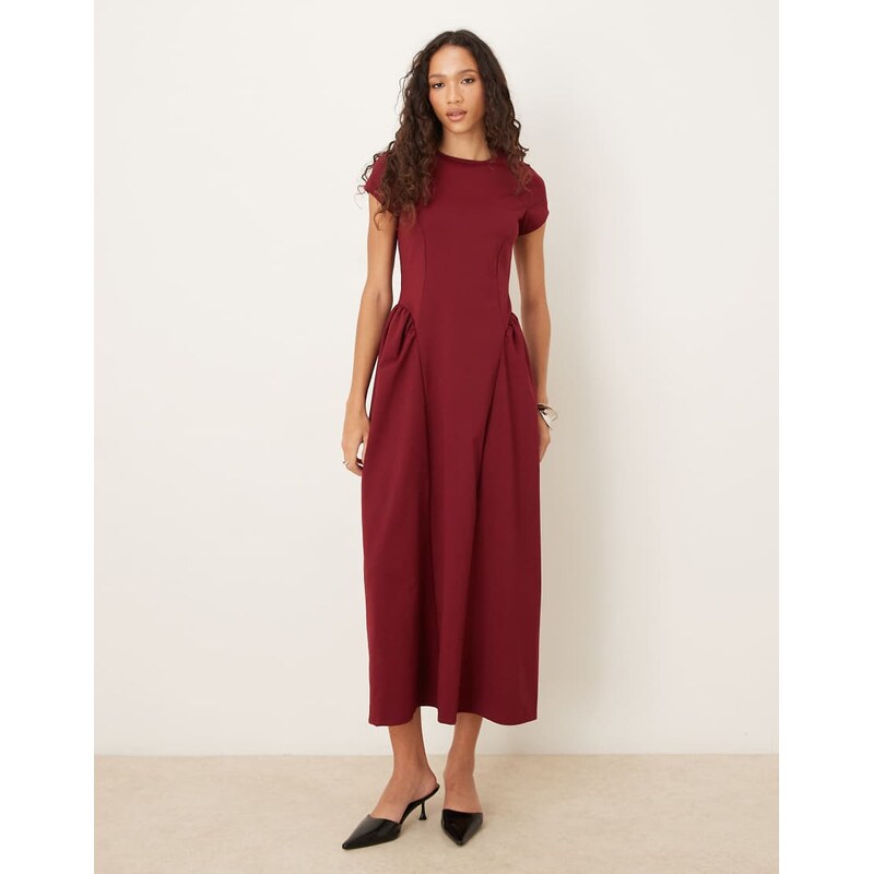 ASOS DESIGN slash neck cap sleeve curve seam detail midi dress