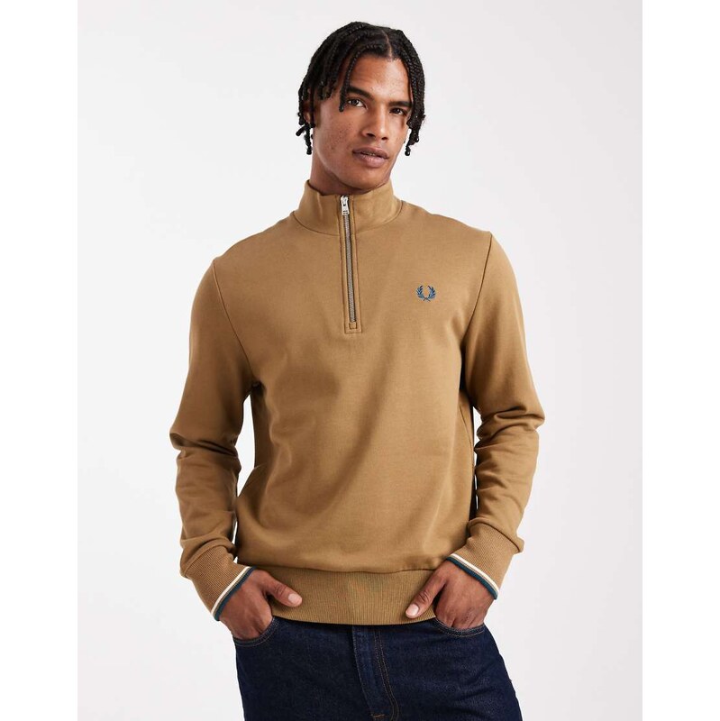 Fred Perry half zip sweatshirt in khaki-Green
