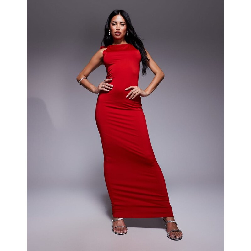 Aria Cove double sculpted slinky tie shoulder detail bodycon maxi 108145947
