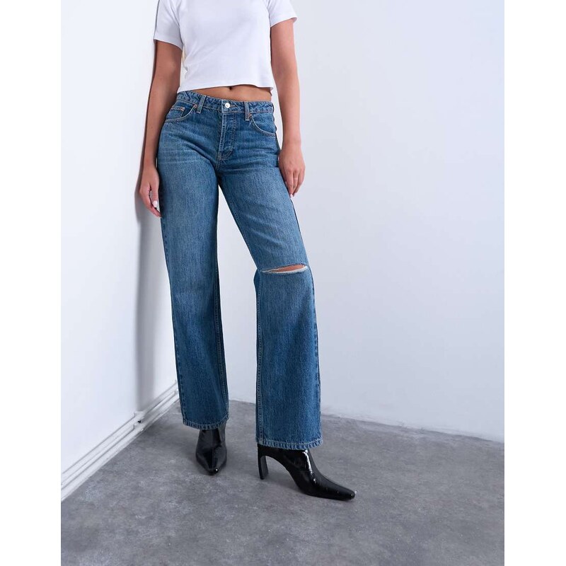 Topshop Hourglass Ember low rise straight leg jean with knee rip