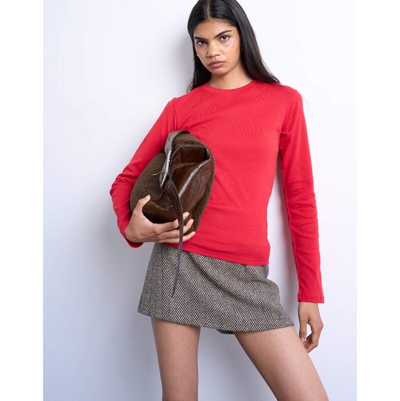 Topshop long sleeve everyday tee in red