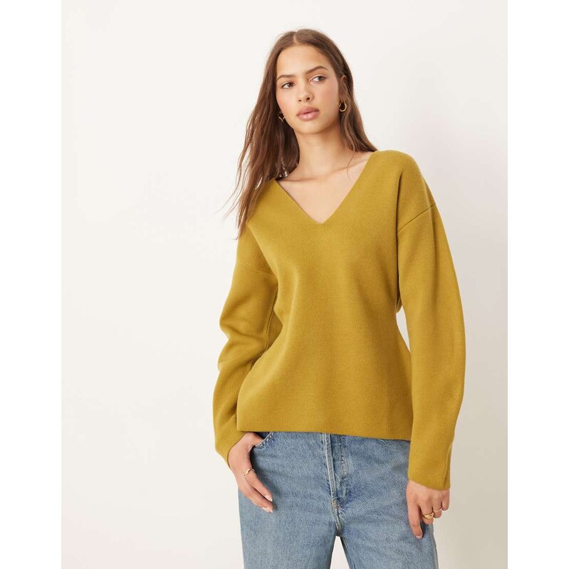 ASOS DESIGN extreme low v neck waisted top in green 108145971