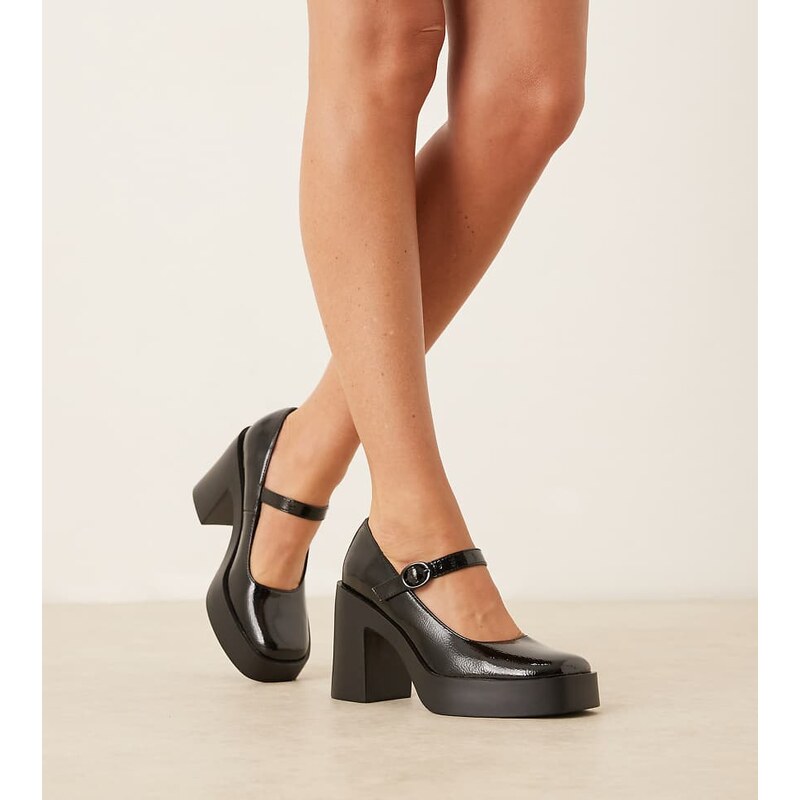 ASOS DESIGN Wide Fit Peso platform Mary Jane high heel shoes in