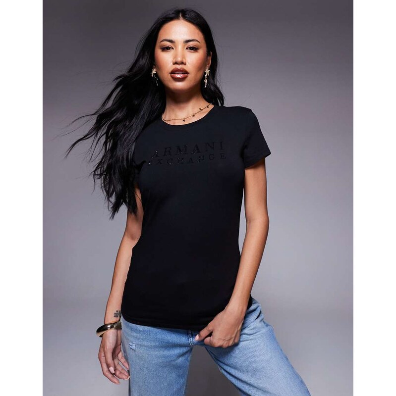 Armani Exchange central logo t-shirt in black 108148958