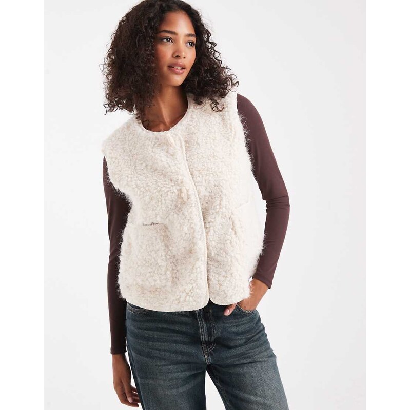 Object premium fluffy borg duffle style gilet in cream-White 108149014