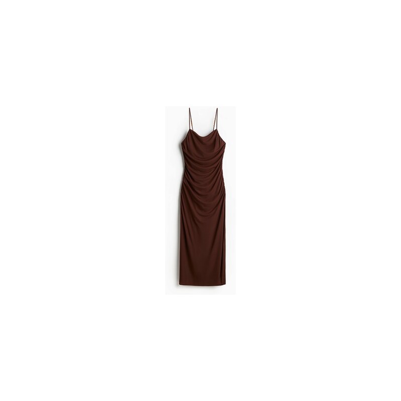 H&M - Řasené šaty na ramínka - Tmavě Hnědá