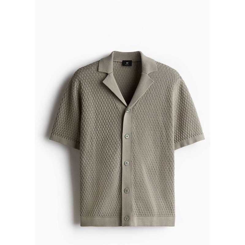 H&M - Pletená košile resorts texturou Regular Fit - Khaki Zelená