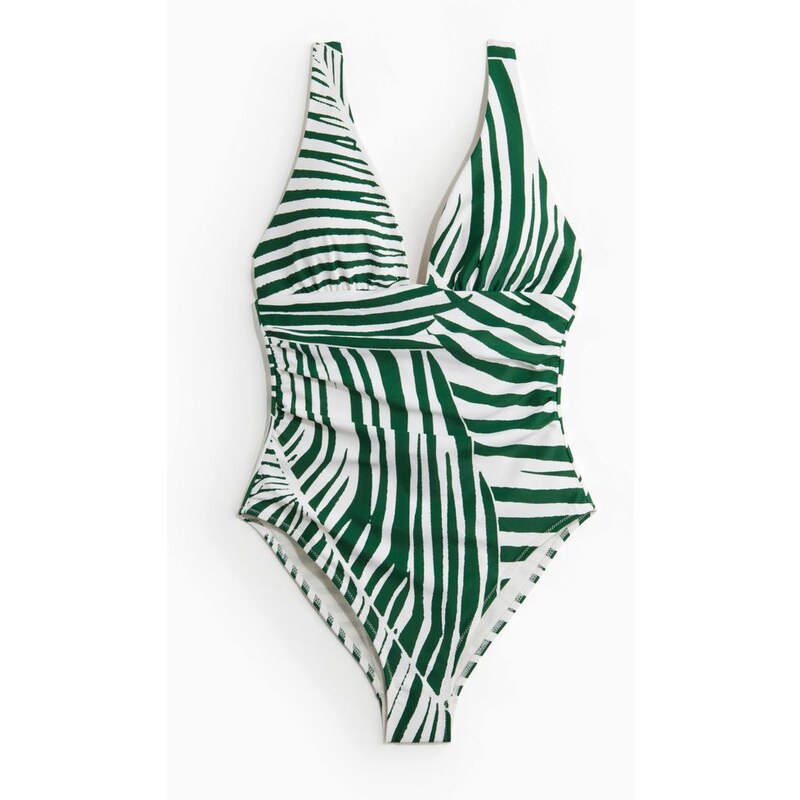 H&M - Jednodílné plavky Light Shape - Bílá/Zelený Vzor