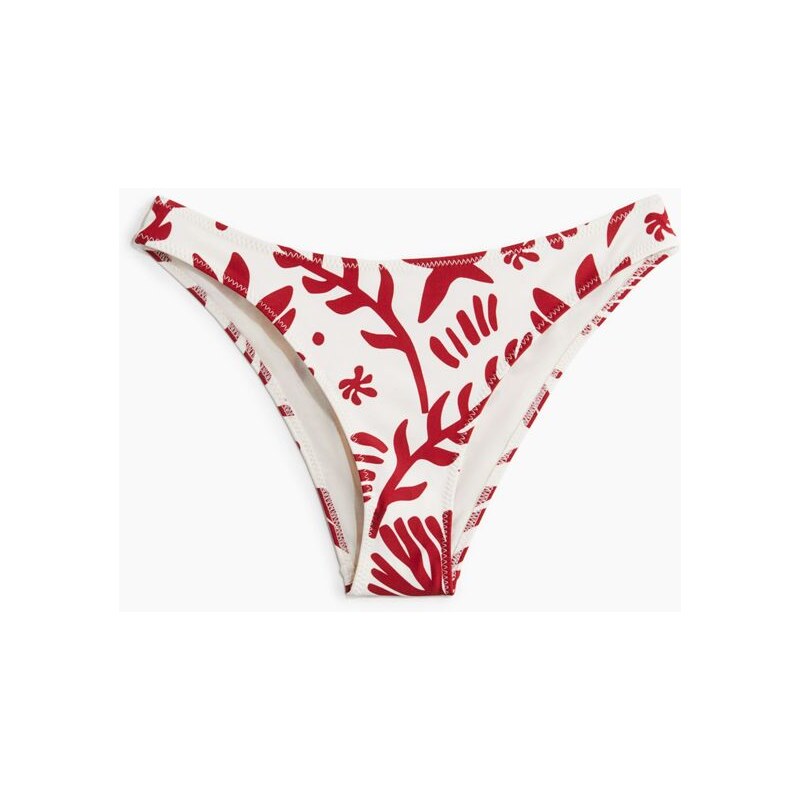 H&M - Bikinové kalhotky Cheeky - Bílá/Tmavě Červený Vzor