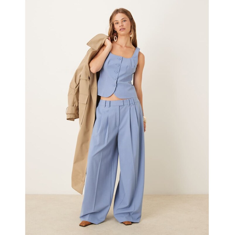 ASOS DESIGN tailored low rise pleated super wide leg suit trousers in 108543503