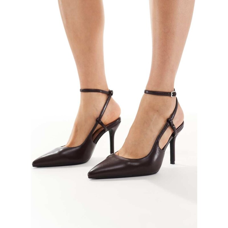 New Look ankle strap slingback heeled shoe in burgundy-Red 111148680