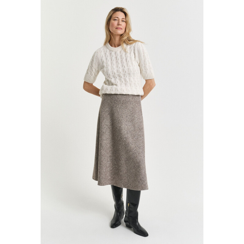 SUKNĚ GANT MIDI FLARED WOOL SKIRT DEEP BROWN
