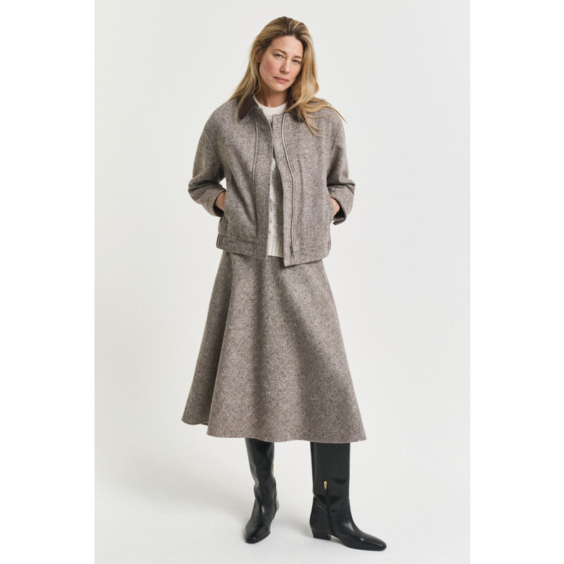 SUKNĚ GANT MIDI FLARED WOOL SKIRT DEEP BROWN