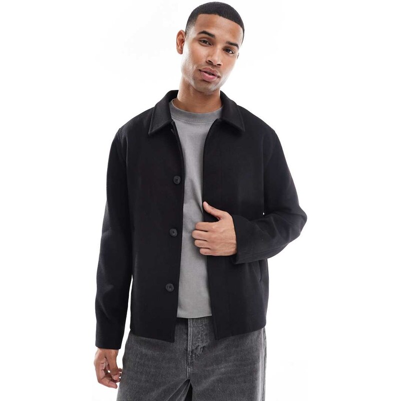 Jack & Jones boxy wool blend jacket in black