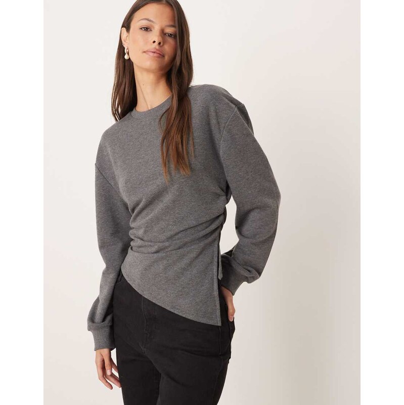 ASOS DESIGN asymmetric cinched sweatshirt in charcoal-Grey 108149027