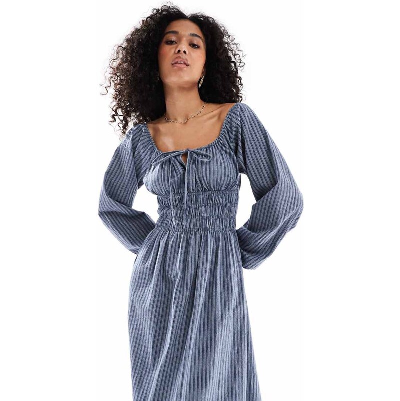 Daisy Street ruched tie front maxi dress with long sleeves in