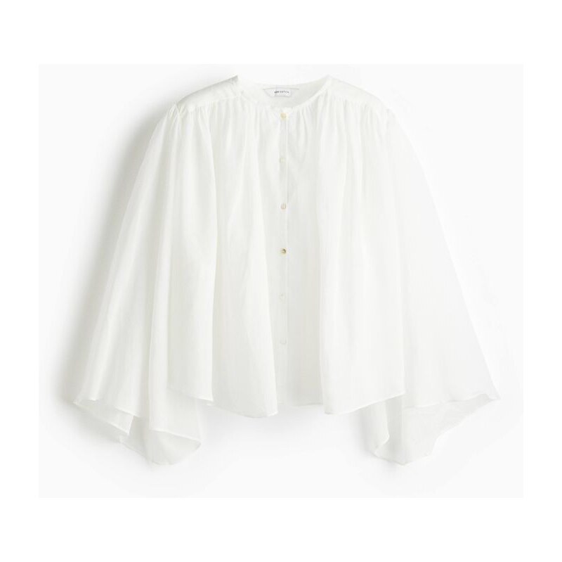 H&M - Objemná halenka z tkaniny ramie - bílá 108149645