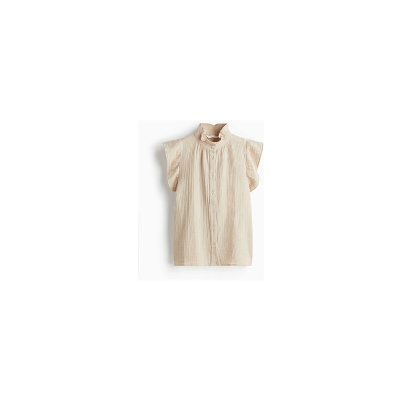 H&M - Mušelínová halenkas volánkovými rukávy - Béžová