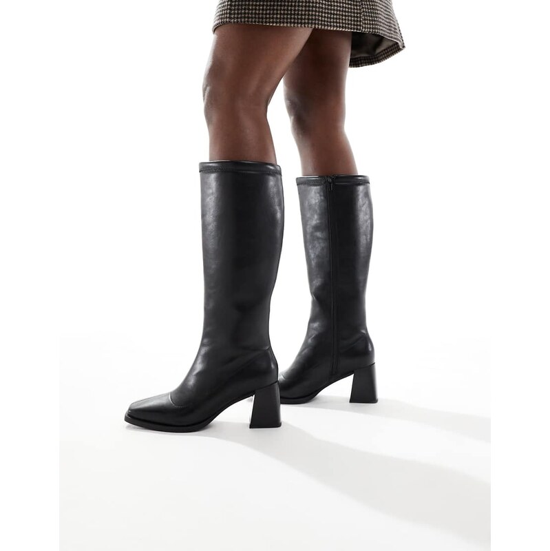 London Rebel Isla block heeled knee boots in black