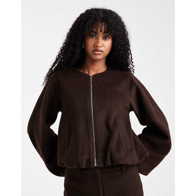 4th & Reckless wool feel balloon sleeve collarless bomber jacket co 108209045