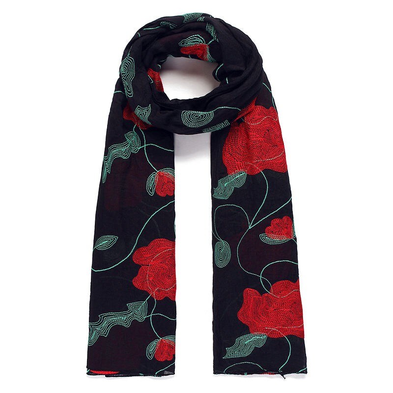 Vyšívaný šátek, šátek na krk s vyšívanými květinami INTRIGUE červeno-černá Není skladem