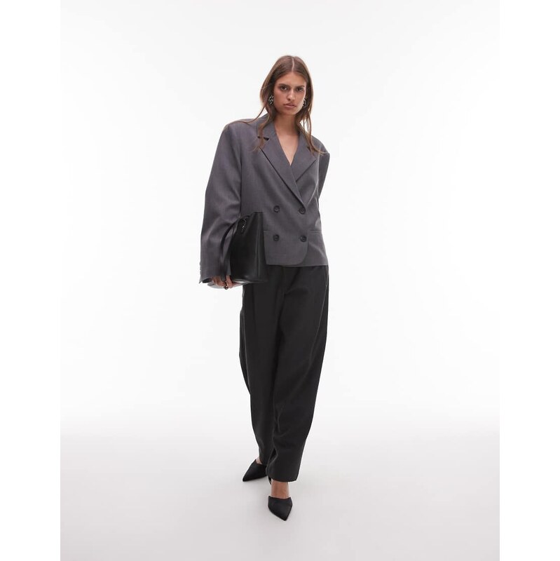 ASOS DESIGN tailored belted tapered leg trouser in grey melange 114216924