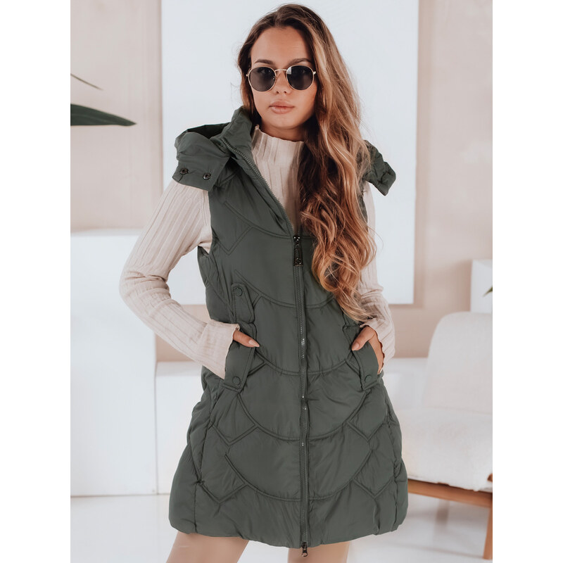 BASIC Khaki dámská zateplená vesta s odnímatelnou kapucí TY5103
