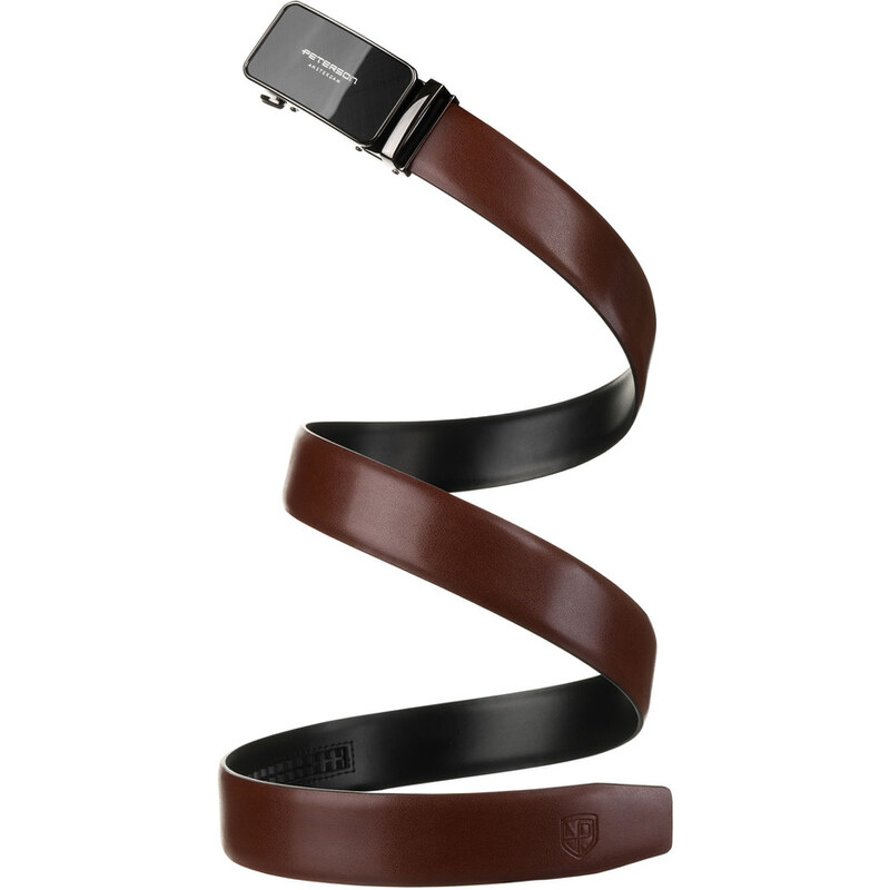 Peterson Elegantní pánský tmavě hnědý kožený opasek Hnědá