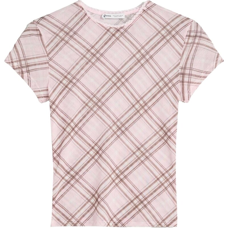 Bershka Tričko hnědá / růže / pudrová