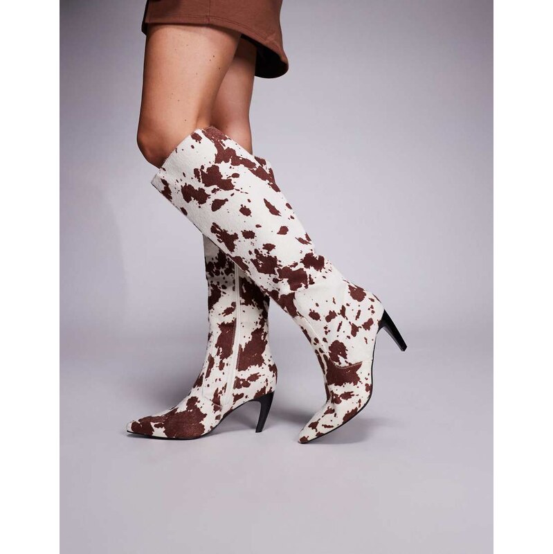 SIMMI Shoes Simmi Lapis heeled knee boots in cow print-Multi