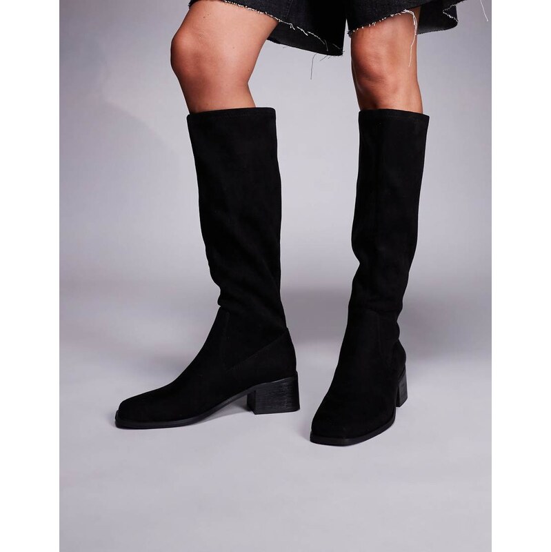 SIMMI Shoes Simmi London Xander smart knee boots in black faux suede 113261577