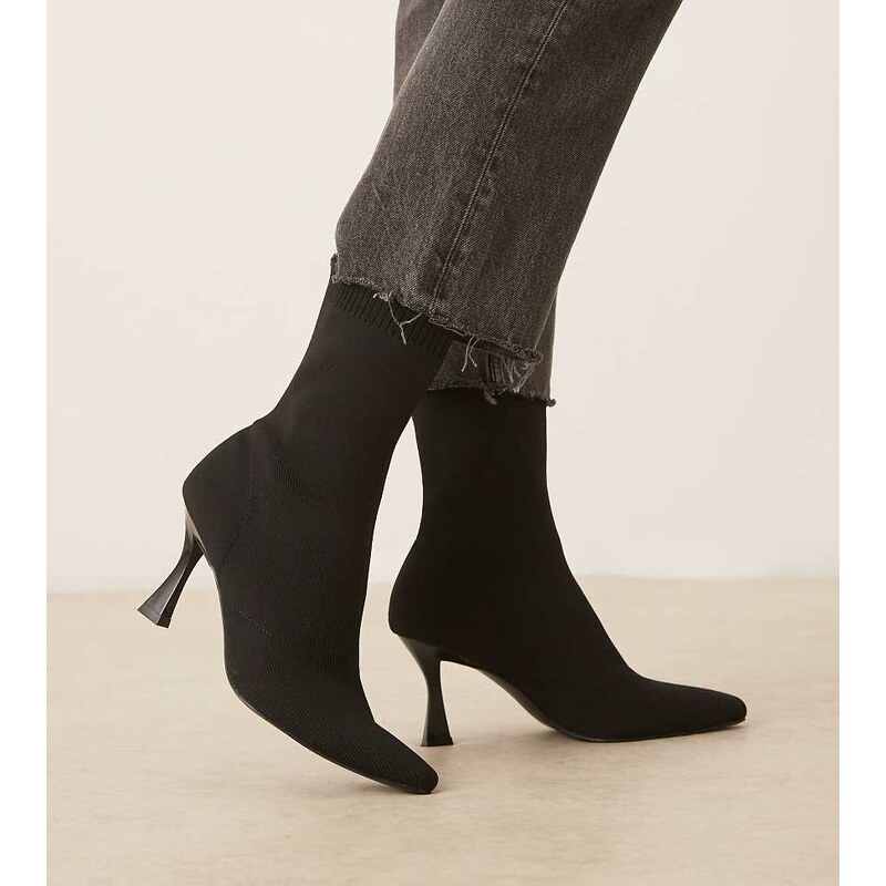 ASOS DESIGN Wide Fit Reagan chisel toe sock boots in black knit