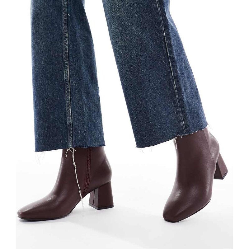 London Rebel Wide Fit Nova mid ankle boots in burgundy-Red 108176003