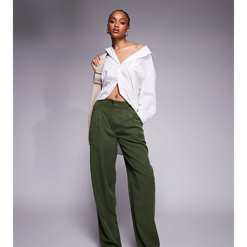 ASOS Tall ASOS DESIGN Tall soft tapered trousers in khaki-Green 108201558