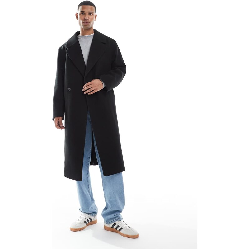 ASOS DESIGN wool look longline coat in black