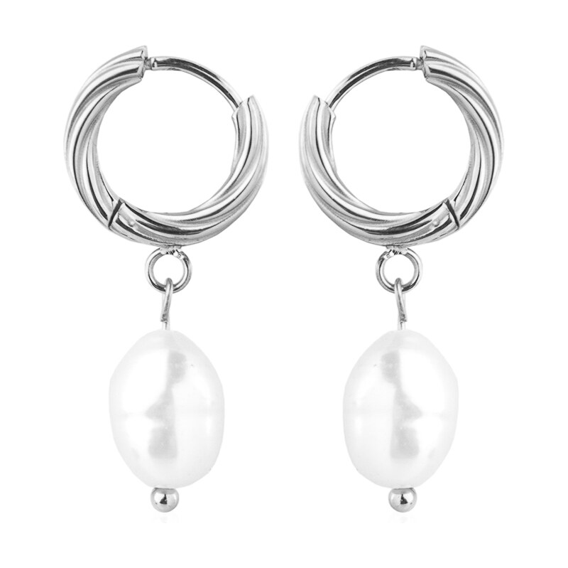 franco bene Zatočené náušnice s přívěskem perly - stříbrné | 160