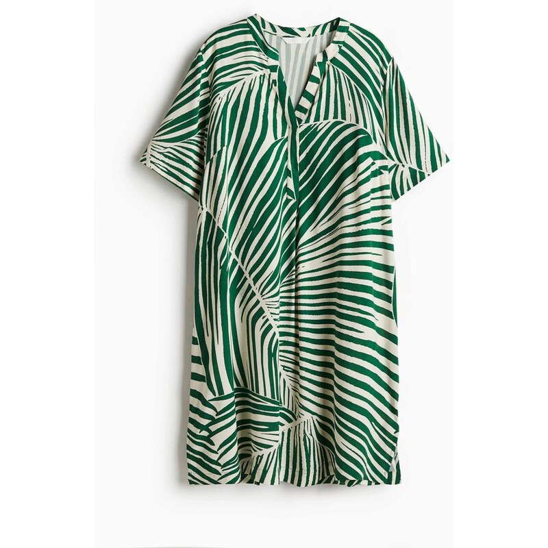 H&M - Tunikové šaty z viskózy - Zelená/Krémový Vzor