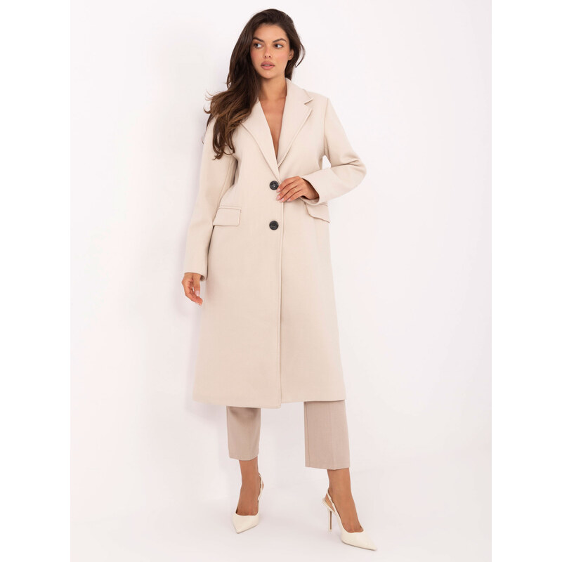 BASIC Smetanový dámský kabát s ramenními vycpávkami -light beige 108155289